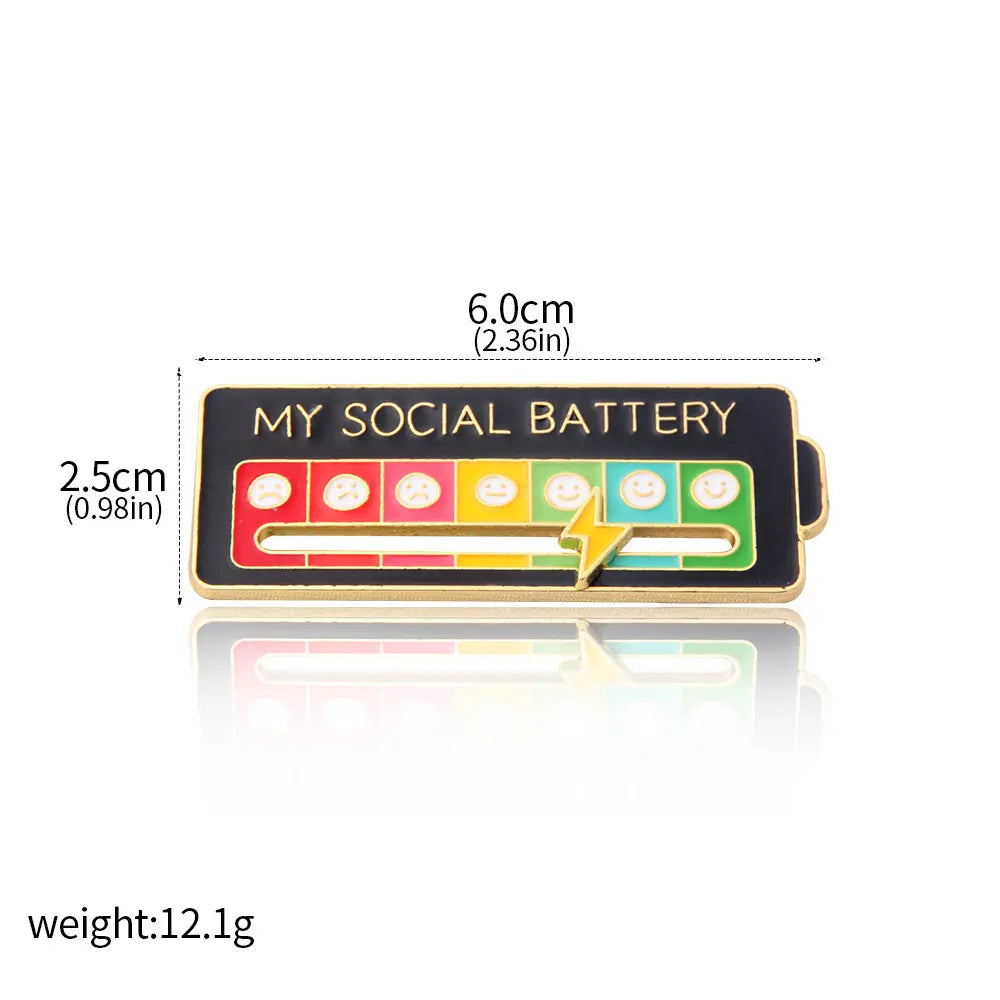 Social Battery Pin for Introverts - Interactive Slider Mood Pin | Show Your Social Energy Level on Backpack, Jacket or Denim Vest | Funny Novelty Gift for Her, Him, Friends, Coworkers