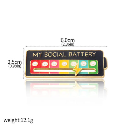 Social Battery Pin for Introverts - Interactive Slider Mood Pin | Show Your Social Energy Level on Backpack, Jacket or Denim Vest | Funny Novelty Gift for Her, Him, Friends, Coworkers