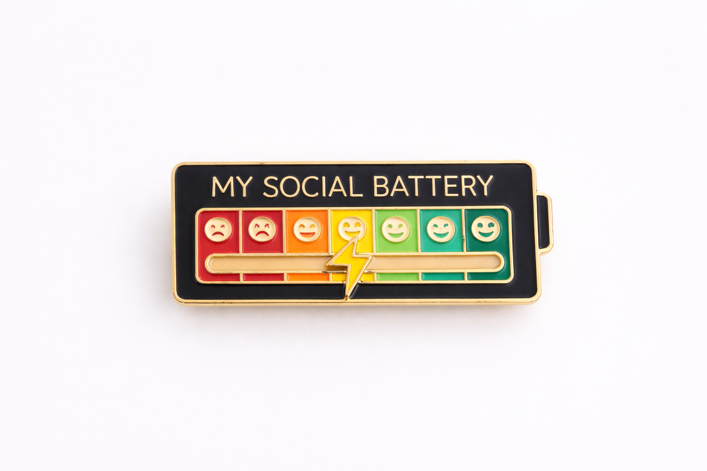 Social Battery Pin – Interactive Mood Slider for Introverts Show your social energy level in a fun and subtle way. Perfect for backpacks, jackets, or denim. A unique and relatable gift for friends, coworkers, or anyone who values their personal space.